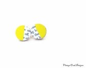 Vintage Paper Earrings, Lemon Yellow Studs,  Hello Summer,  Book Pages Earrings, Eco-Friendly Jewelry, Mod studs, Minimalist Jewelry