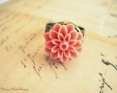 Vintage Pink Mum Ring on Antique Bronze Band, Mum Rings, Summer Fashion, Vintage Inspired Jewelry, Bridesmaid gifts