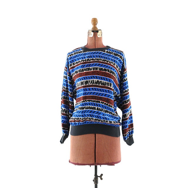 Vintage 1980's All Silk Modern Geometric Abstract Print Loose Fitting Shirt Top M