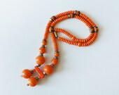 1930s necklace / ORANGE GLASS Beads / Collar Necklace