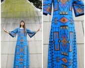 70s Bell Sleeve TRIBAL MAGIC Maxi Dress