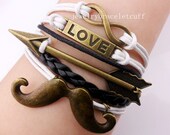 jewellery infinity, love,arrow & beard antique bronze Charm Bracelet cotton ropes Leather Bracelet best Friendship gift   SH-0839