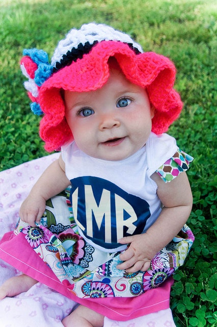 Hawaiian Summer Beach Sun Hat - Flower Sun Hat - Baby Girl Hat - MADE TO ORDER