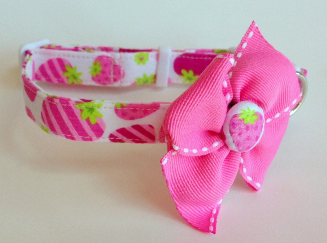 Pink and Green Strawberries Dog collar size Small