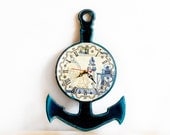 Anchor Wall Clock, Nautical Summer Home Decor, Navy Blue Cream, Rustic decor, Marine Clock, Dudes Gift, Dorm Decor ohtteam, Father's Day
