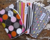 Burp Cloths - Baby Girl - Pink, Brown, Grey, Orange & Lime Green - Hot Chocolate Big Dot, Stripe and Honeycomb - Set of 3