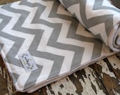 Baby Blanket - Grey Chevron Zig Zag - Gray - CHOOSE Minky or Chenille Back