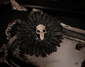 Gothic Taxidermy Rat Skull Cameo Black Daisy Flower Hair Clip Brooch