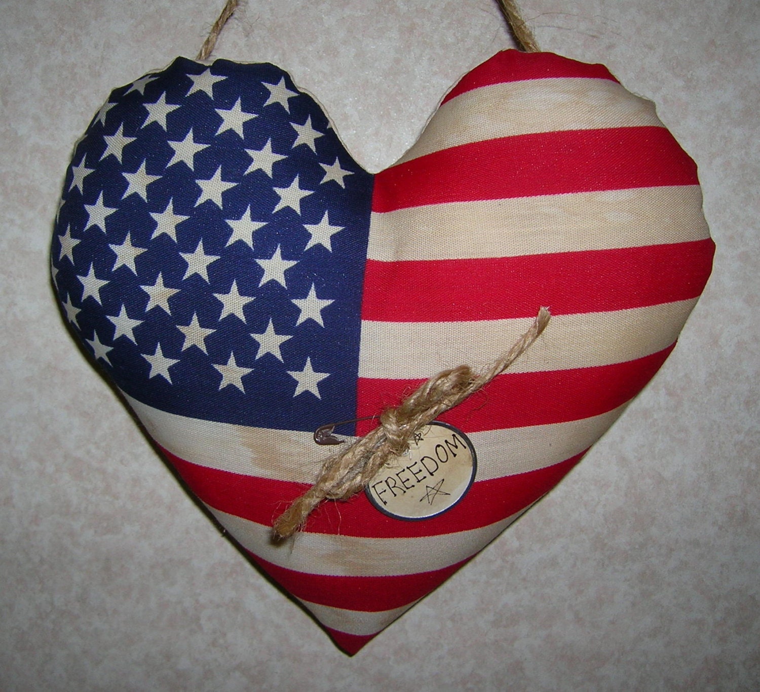 Primitive AMERICANA Flag Heart Cupboard Pillow Patriotic Decorating Freedom