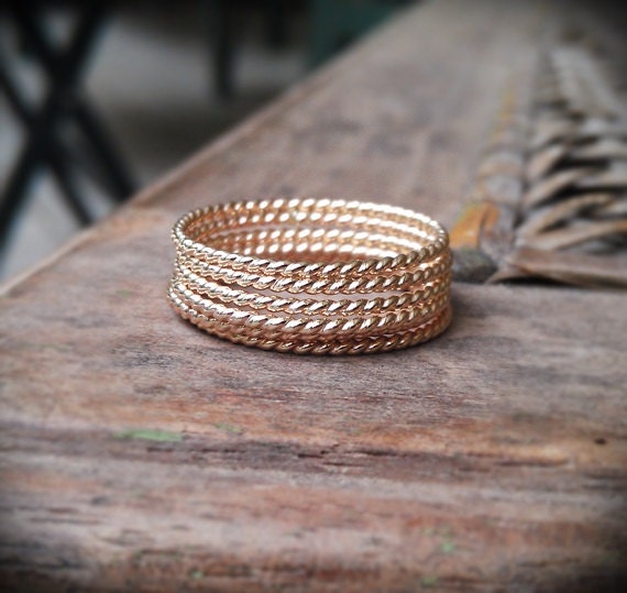 Stack Rings- 14k gold filled twist set of 6