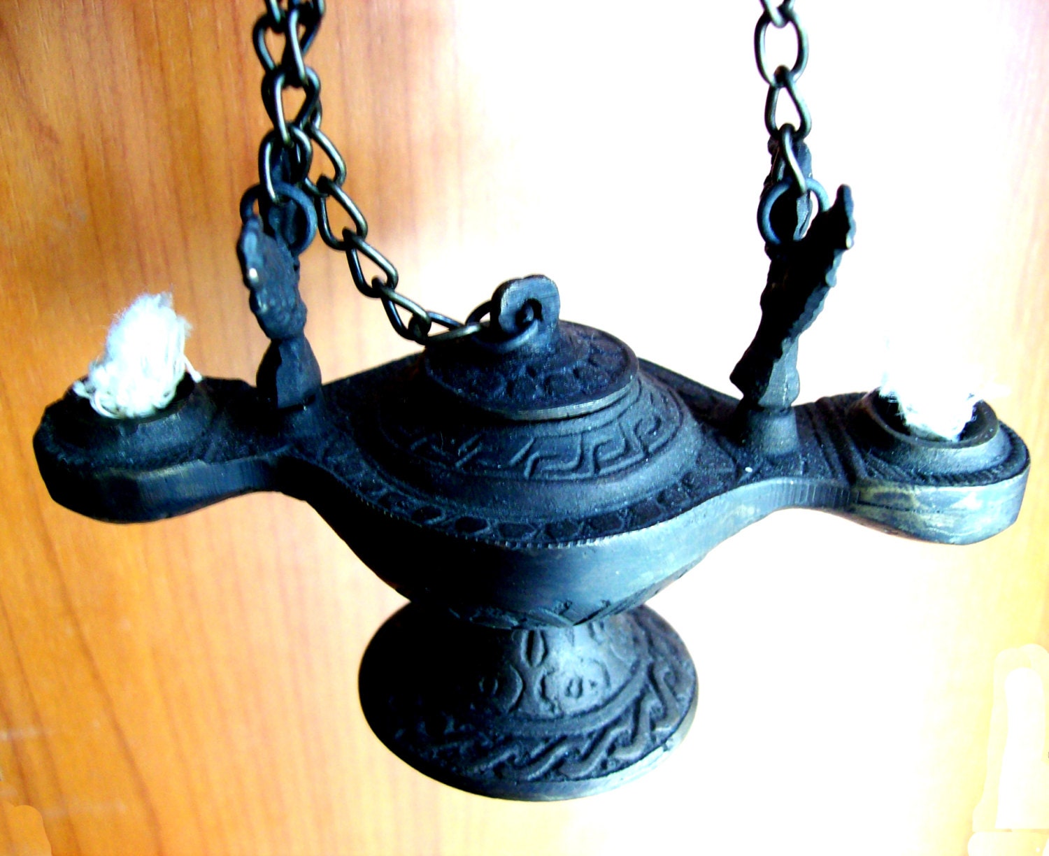 Vintage Hanging Double Head Eastern Roman Oil Lamp