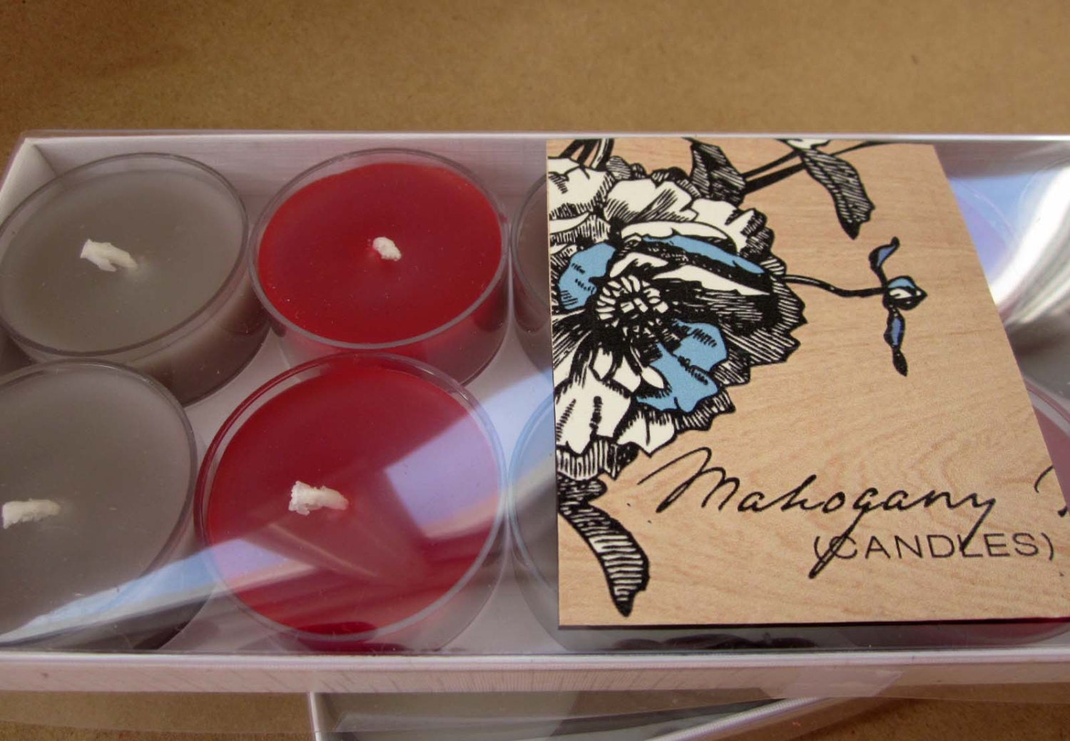 READY TO SHIP-V Love -Tealight Gift Set-12 Beeswax Tealight Candles, Gifts Under 25 (Cherry Red,Grey colors)