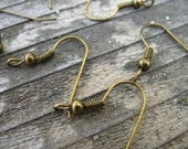 Antiqued Bronze French Hook Earring Wires, 19mm, Ball and Coil, 50 pairs