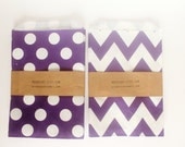Eggplant Paper Bags, Choose Between Dots and Chevron - Set of 12 bags