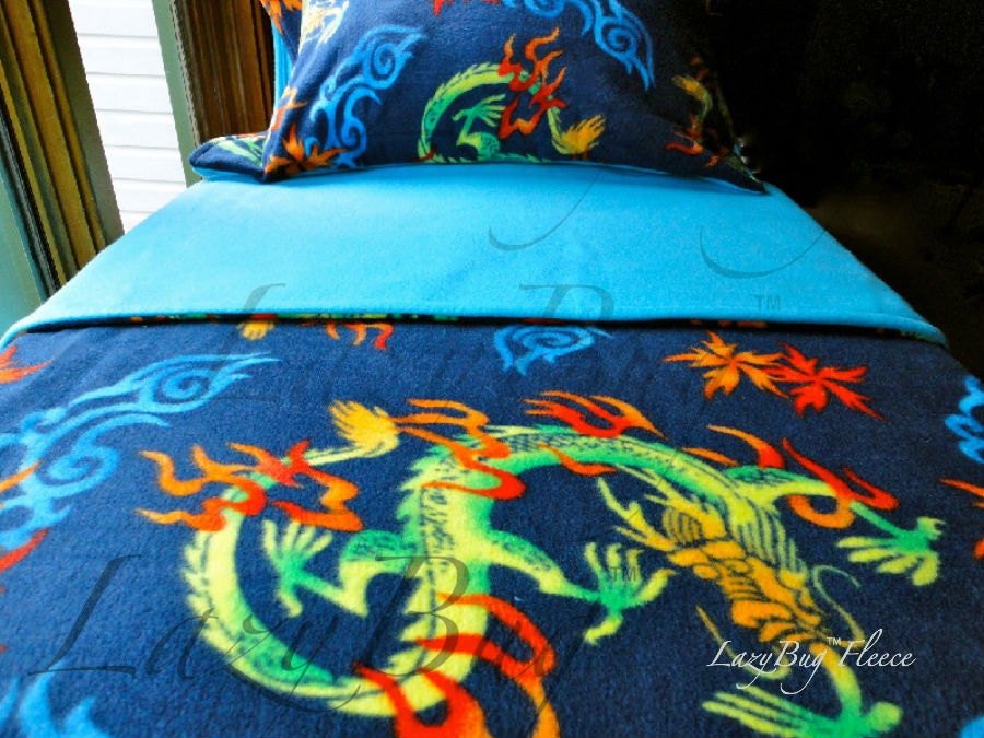 Crib Toddler Fleece Blanket Set 'Chinese Dragons' for Boys & Girls Fits Crib and Toddler Beds