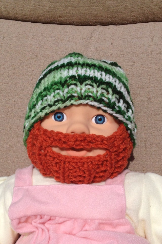 SALE Baby Bearded Beanie Multi Green Hat Orange Beard 0-6 Months St. Patricks Day