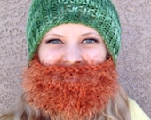 SALE Bearded Beanie - St. Patrick's Day Multi Green Hat W/ Orange Fuzzy Beard Costume