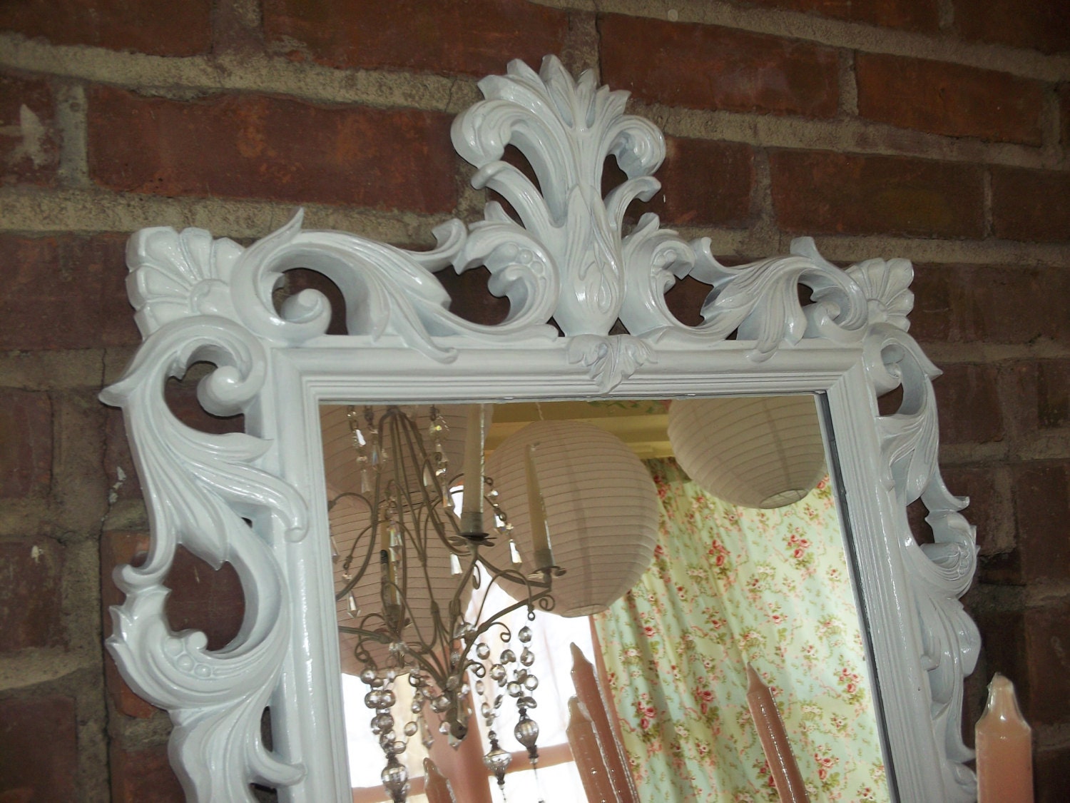 Vintage Hollywood Regency French farmhouse satin white ornate BABY girl nursery  framed Burwood/Homco CHALKBOARD/ MIRROR
