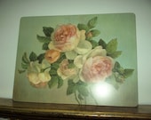 French country, shabby chic vintage cabbage rose cork table placemats