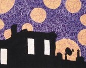 Fabric Art, "Many Moons," 8x10 inches, recycled fabric artwork, OOAK, matted in acid free white matboard, fits in 11x14 inch frame