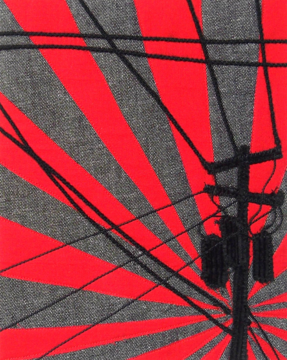 Faric Art, "Firewall" 8x10 inch, original OOAK, recycled fabric artwork, white mat