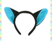 Blue Kitty Cat Ears Headband - 1/2" Band Black AntiPill Fleece Child Teen Adult Neko Geek Summer Cute Kawaii Anime Cosplay