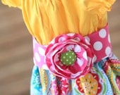Kaleidoscope Sister Girl Peasant Dress with Flower Sash