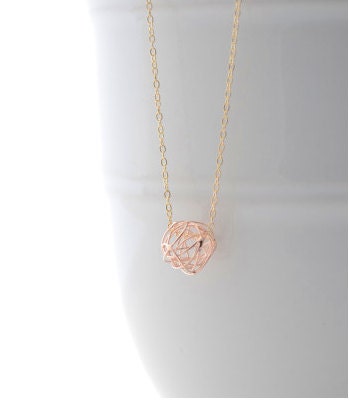 Little rose gold tangle ball necklace - simple rose gold necklace