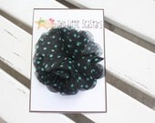 Baby hair clip - newborn hair clip - toddler/girl hair clip - adult hair clip - Black and teal polka dot ruffled flower