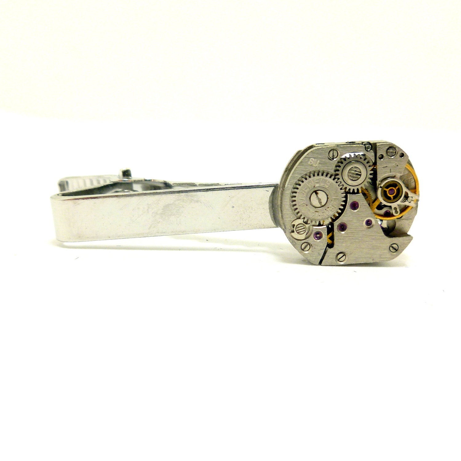 Mens Tie Clip, Steampunk Watch Movement Tie Tack, Steampunk Clothing Accessories