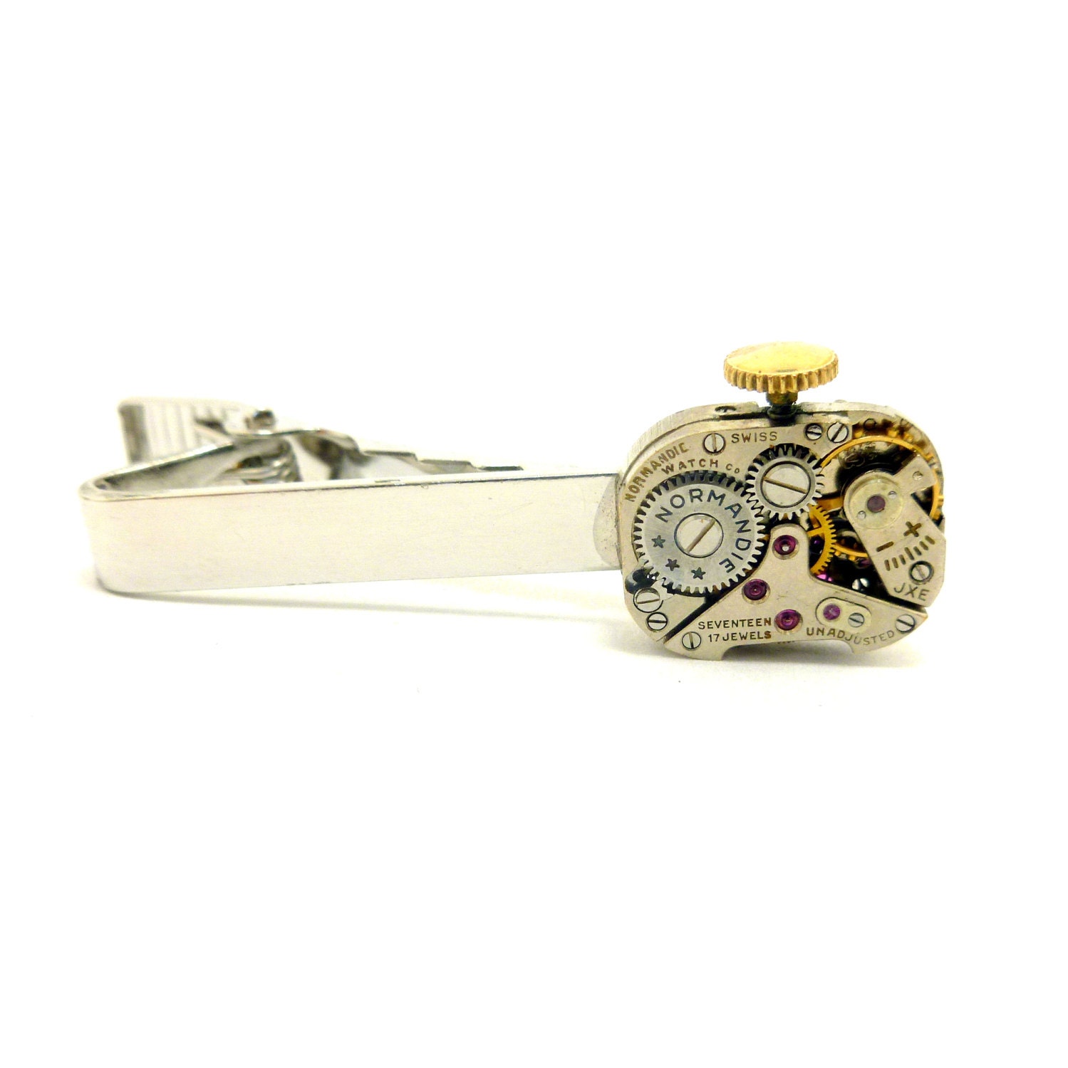 Mens Tie Clip, Steampunk Watch Movement Tie Tack, Steampunk Clothing Accessories