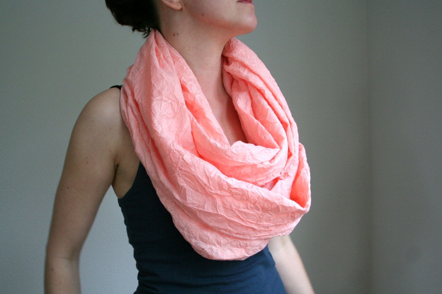 Coral infinity scarf, womens scarf - peach orange coral scarf