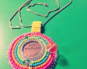 Hand Stamped Beatles Bead Embroidered 14k Gold Chain Necklace