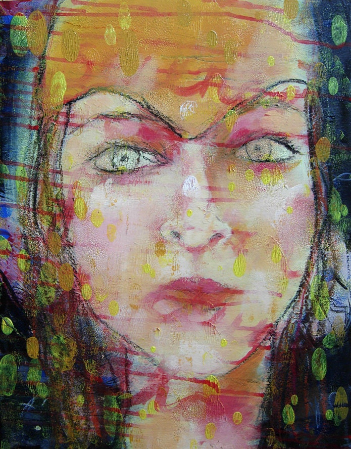 science fiction picture show, an original painting on cradled wood panel