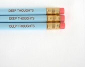 deep thoughts pencil set engraved 3 baby blue pencils.