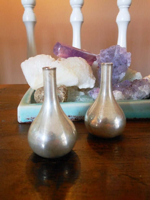 Pair of Miniature Heavy Silver Plate Dansk Candle Holders for Birthday-cake Sized Candles Mid Century