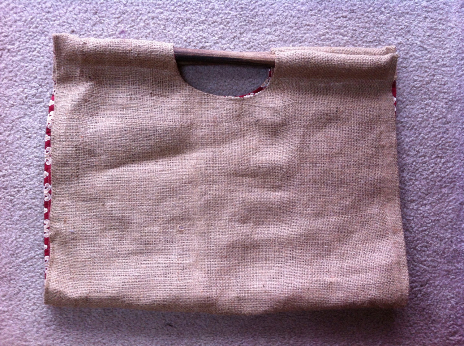 Firepit Firewood Carrier Recycled Burlap Coffee Bag Lined Wood Handles