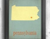 Pennsylvania Typographic print map art state poster wall sign choose your color - 11x14 Typography