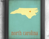 North Carolina Typographic print map art state poster wall sign choose your color - 11x14 Typography