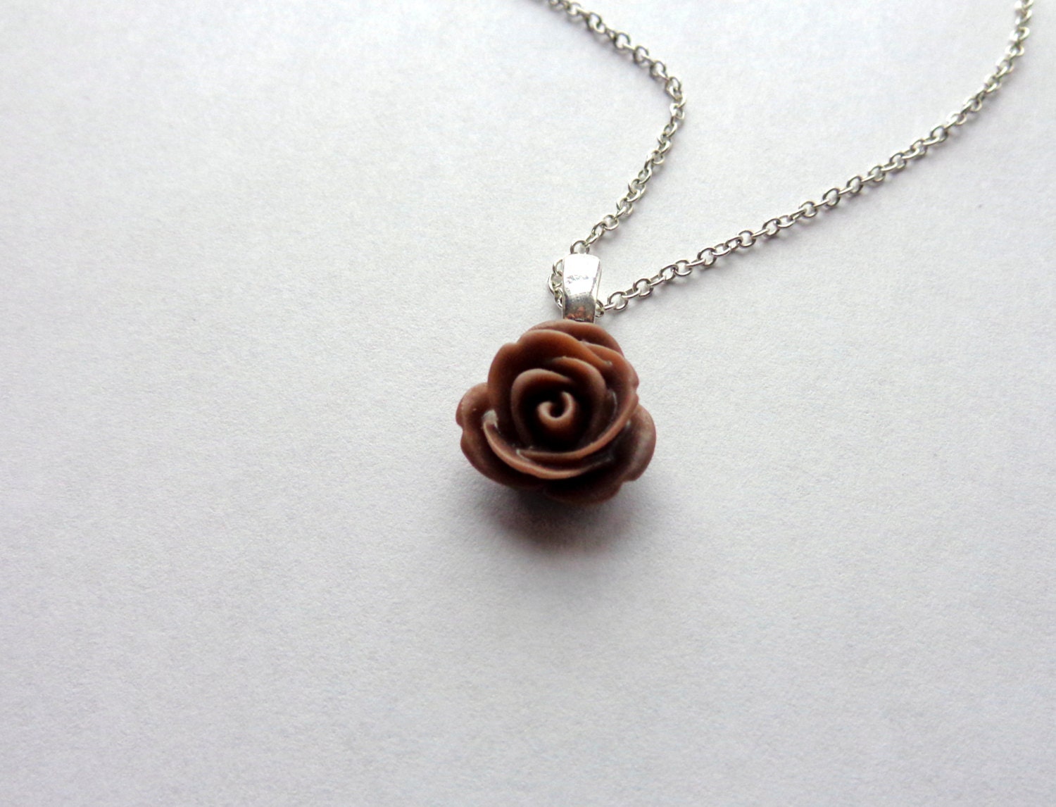 Bloom. Mocha Brown. A Simple Silver Flower Necklace.