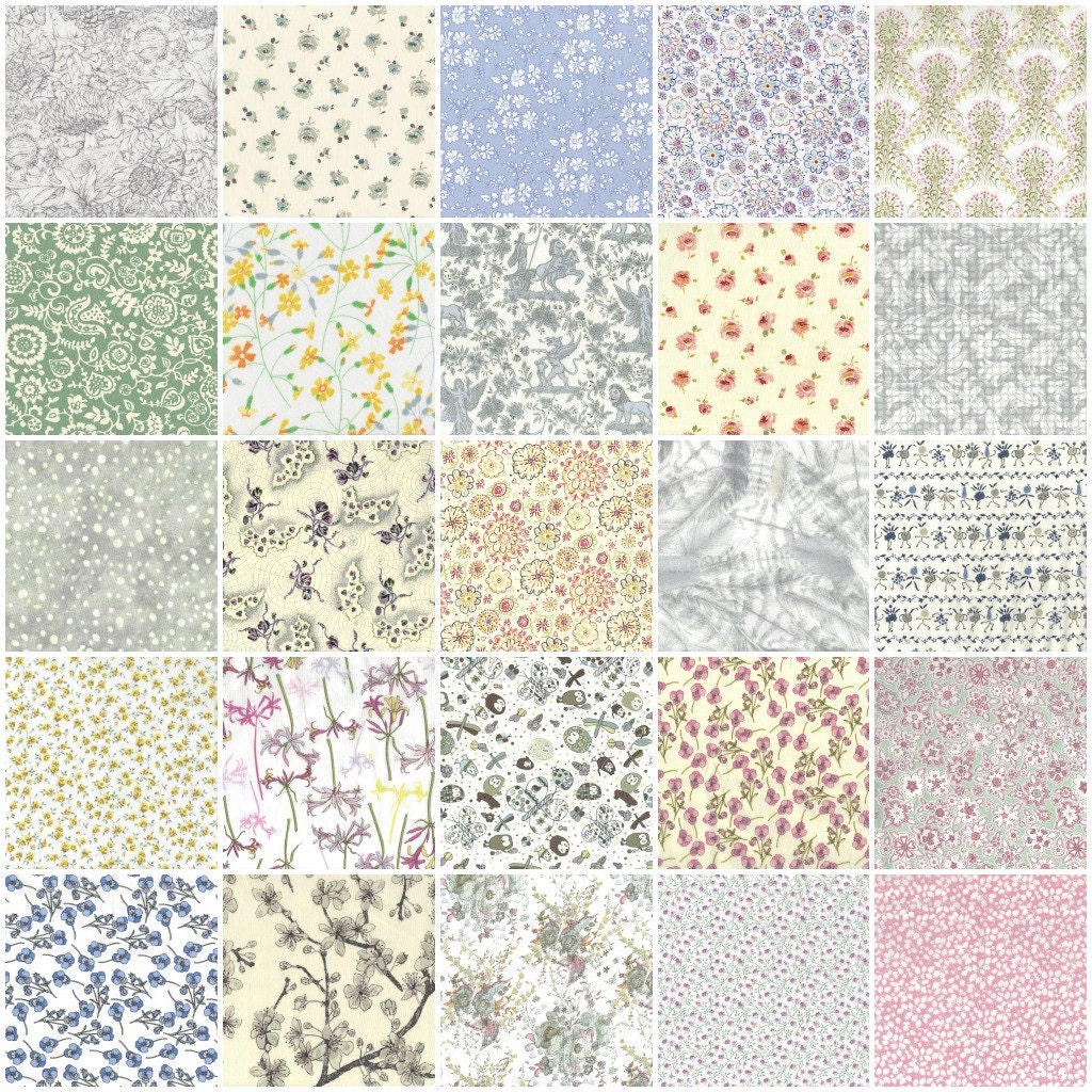 Low volume Liberty print charm pack, 36 5" patchwork squares in low volume pale prints