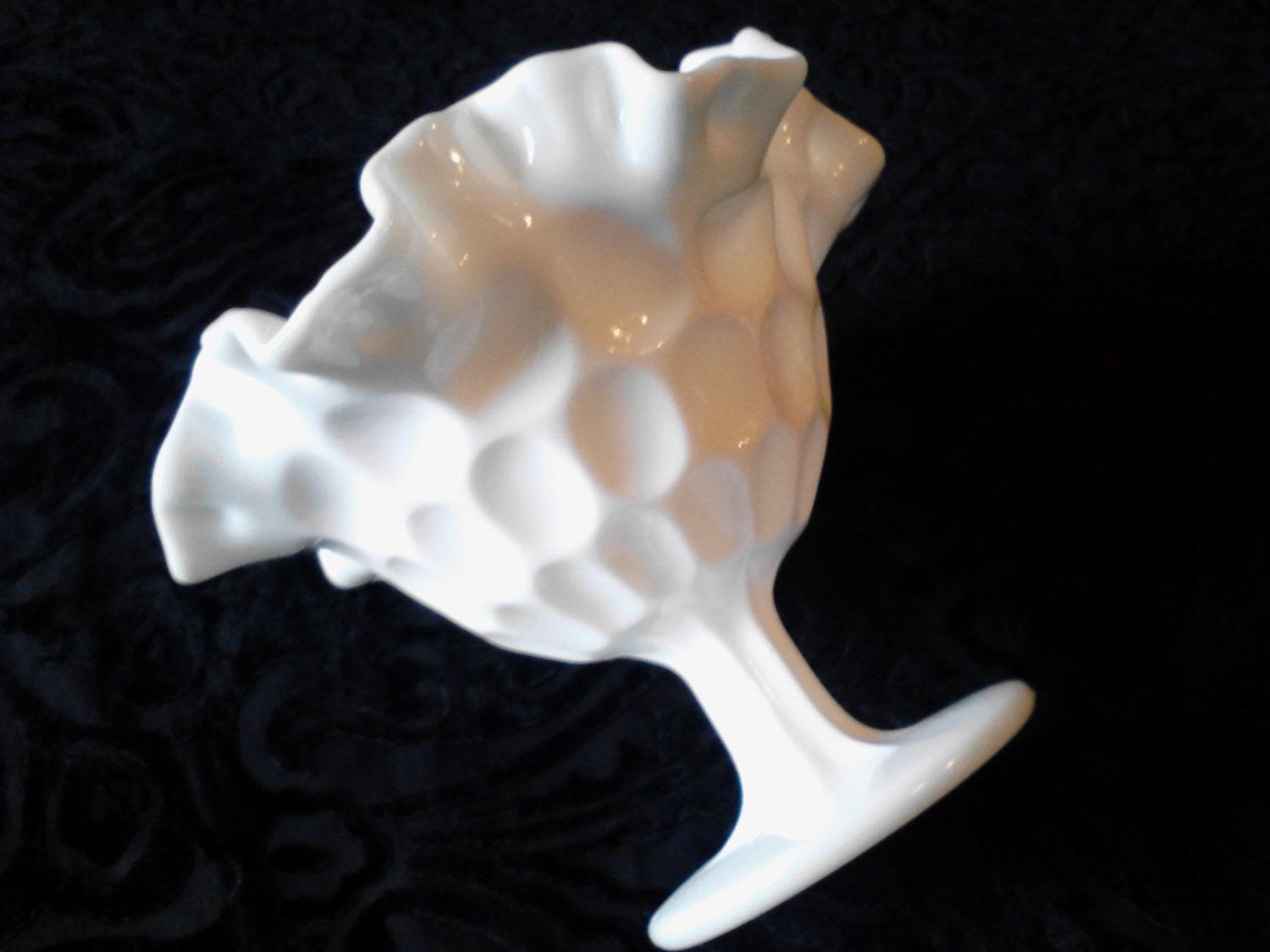 Vintage Milk Glass Compote for Candy Bar or Wedding Decor Thumbprint and Ruffle Design by Fenton