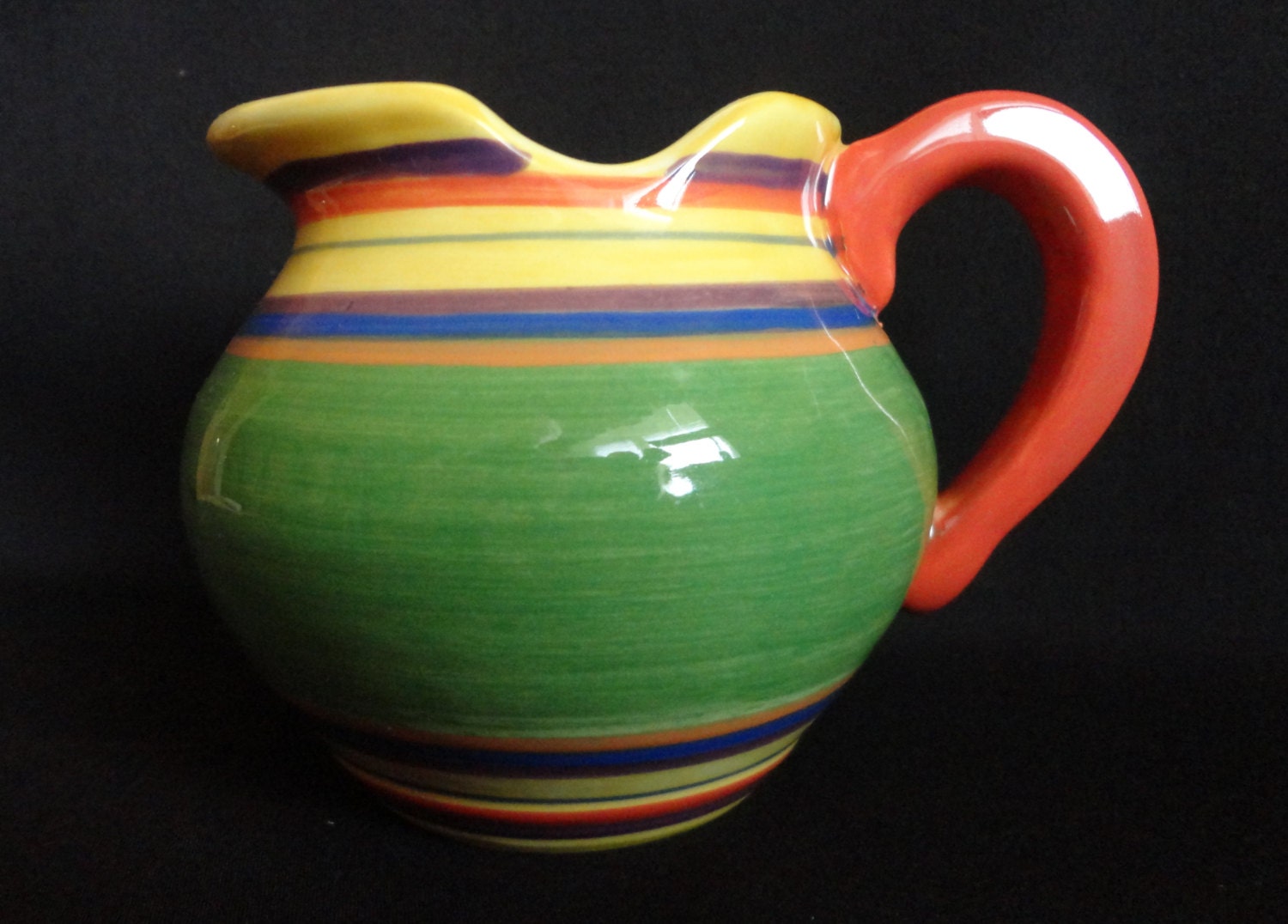 VINTAGE "Pacific Rim China" creamer - Santa Fe Pattern, bold colors of green, orange, blue, purple and yellow USA