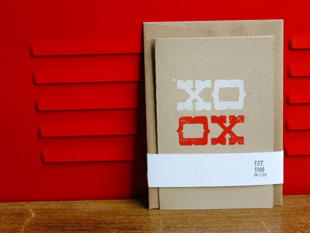 XO, Linoleum Block Card with Envelope