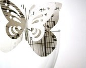 Butterfly Wine Glass Ornament, Butterfly Adornment, Perched Butterfly,Vintage Music Butterfly, 100, Set Atop Glasses, Vases, and Other Decor