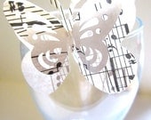 Butterfly Wine Glass Ornament, Butterfly Adornment, Perched Butterfly, Vintage Music Butterfly, 25, Set Atop Glasses, Vases, and Other Decor