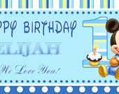 Baby Mickey Mouse 1 Year Old First Birthday Personalized Custom Birthday Banner Party Decoration