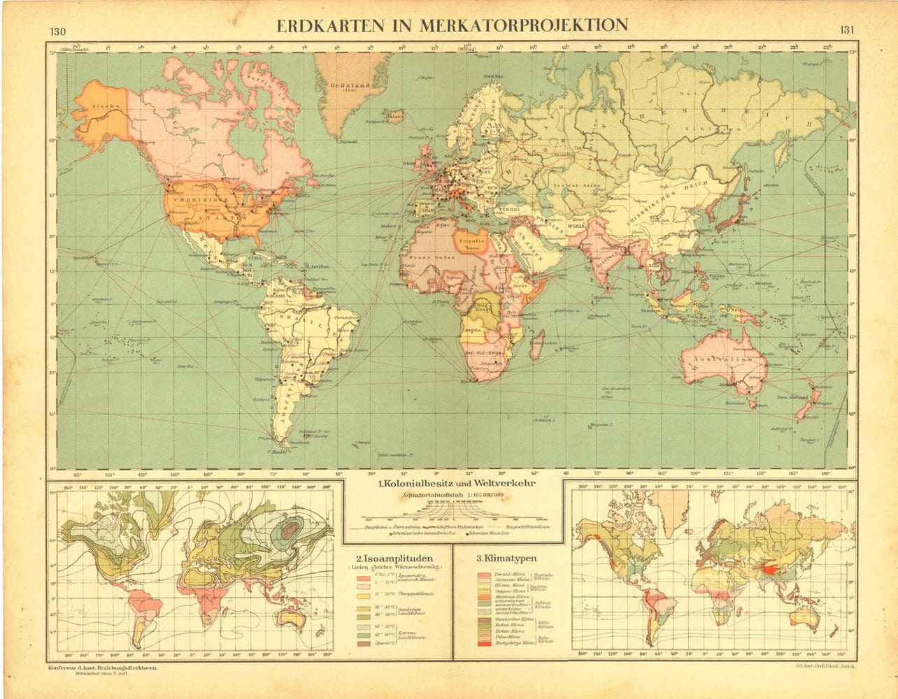Antique World Map Mercator Projection