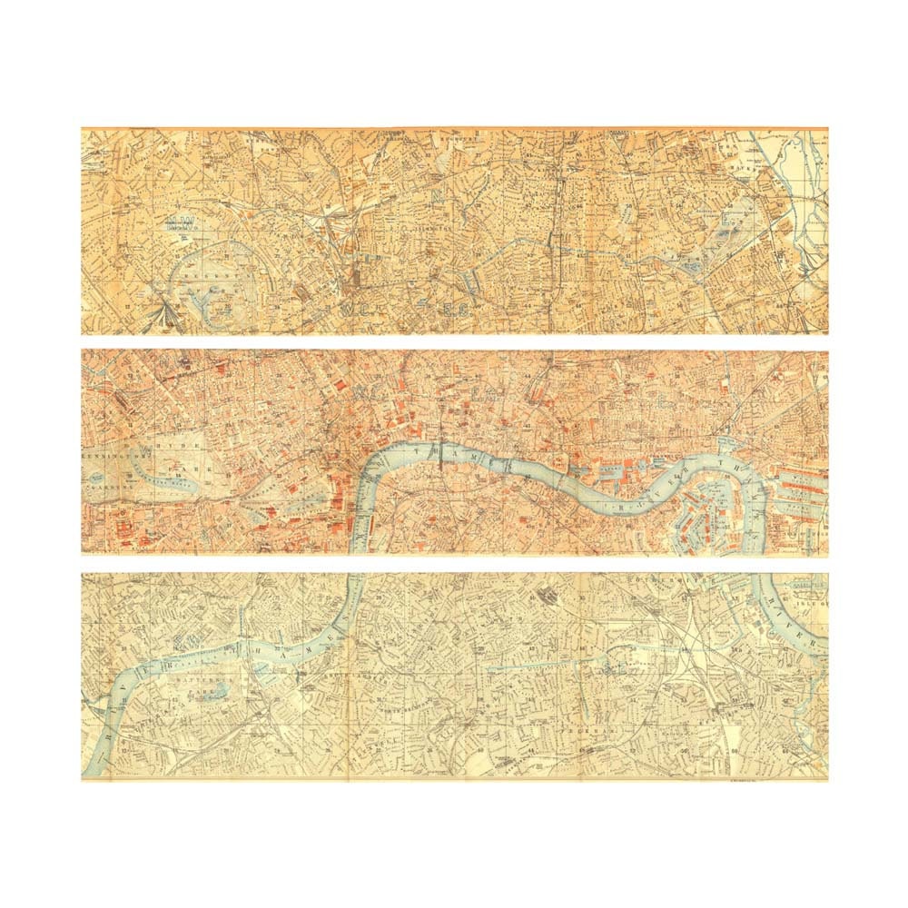 1907 Vintage Map of London Triptych City Plan Street Map