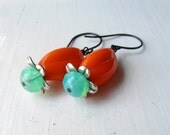 Calypso - orange earrings, glass earrings, turquoise earrings, green earrings, orange jewelry, orange jewellery